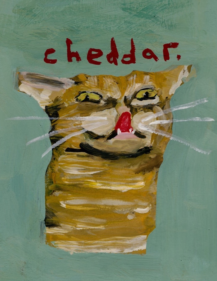 Cheddar the cat, painted in gouache