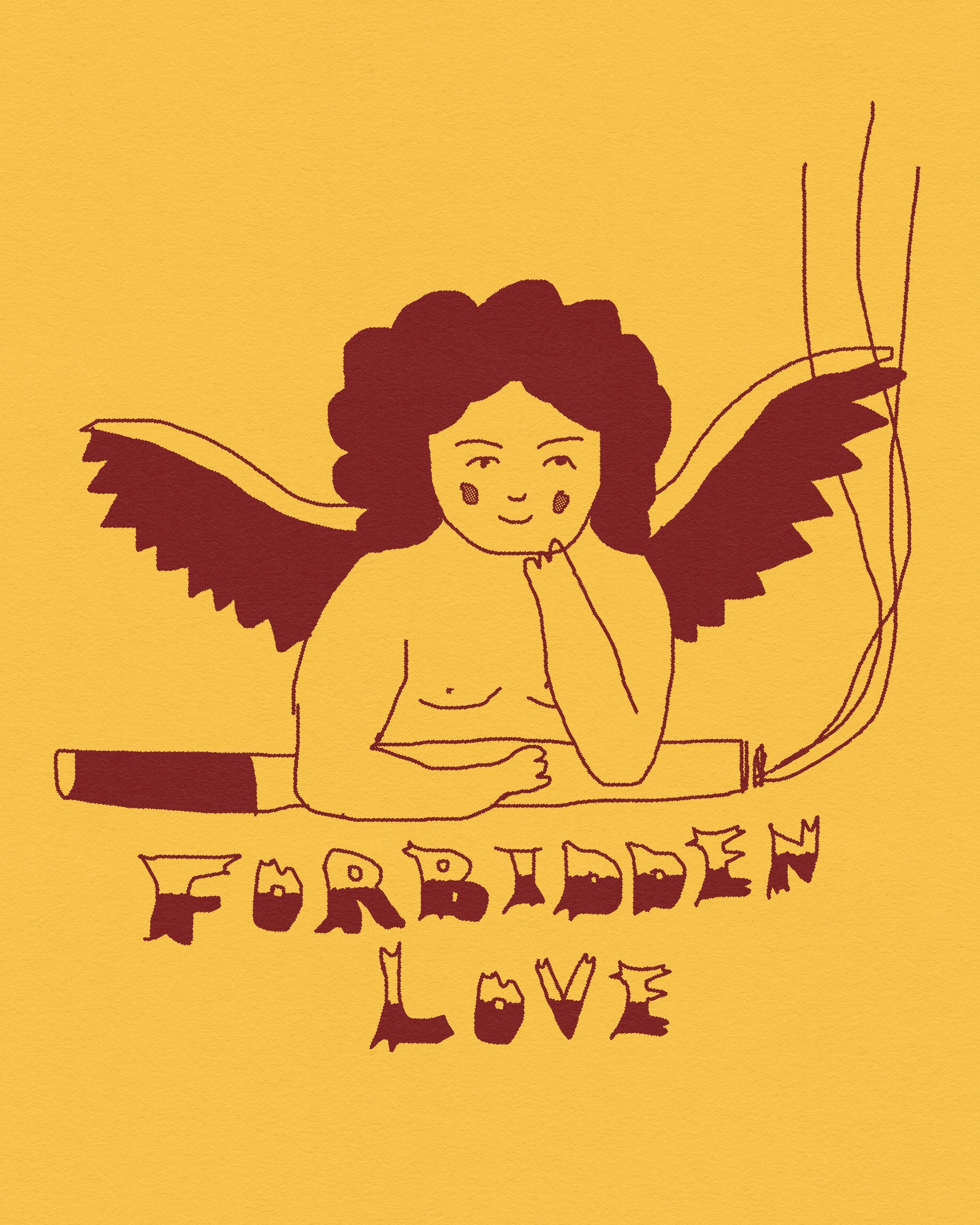 This reminds me of me, a happy accident. First I experiemnted with different colour/textures to make it a little more dimensional. Then I began moving all these designs around in an attempt to make the flash nice. I couldn't find any nice combo. A hour or so later, I returned and make the ciggy angel larger to prep him for export. As soon as I did that, that itch that goes off in my brain that says 