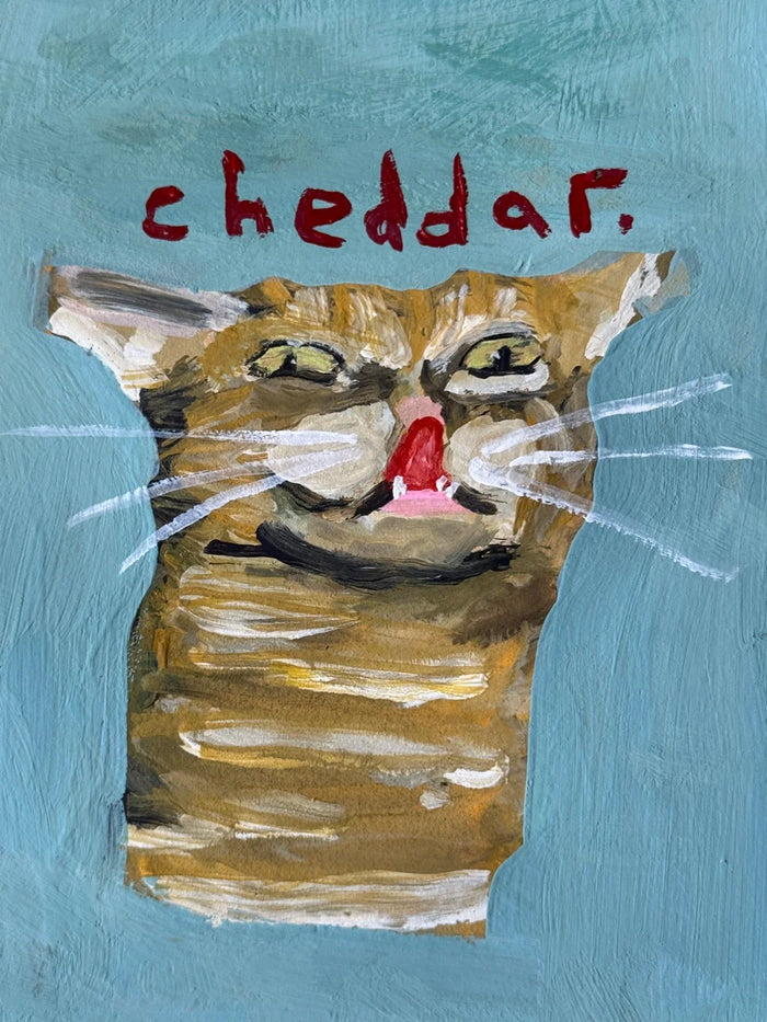 Cheddar the cat, painted in gouache